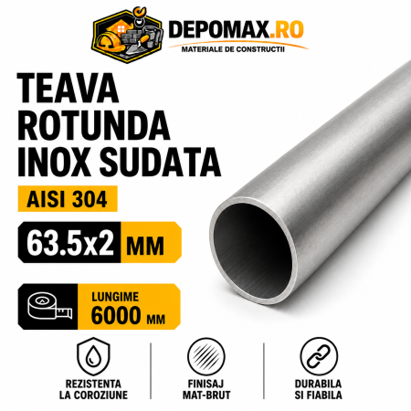 Teava rotunda inox sudata AISI 304, 63.5 x 2 mm, 6 metri